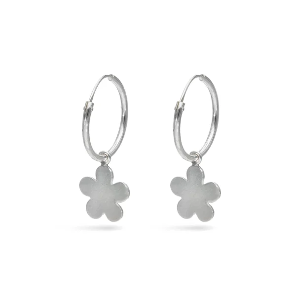 AR439XA- AROS ARGOLLA PLATA 925 GRANDES CON DIJE FLOR LISA