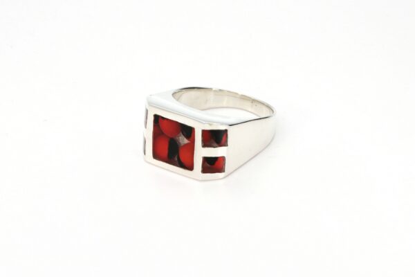ANILLO PLATA 950 CUADRADO CON SEMILLAS DE HUAYRURO - AN17C2