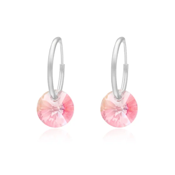 17G9W- AROS ARGOLLA PLATA 925 CON DIJE CRISTAL SWAROVSKI ROSA