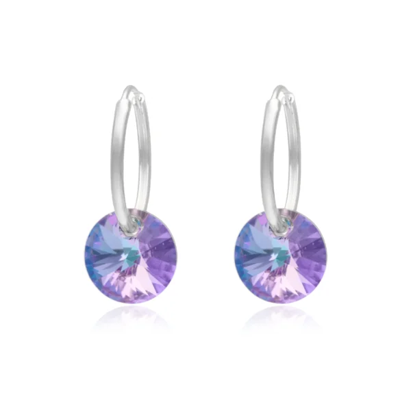 17N2W- AROS ARGOLLA PLATA 925 CON DIJE CRISTAL SWAROVSKI VIOLETA