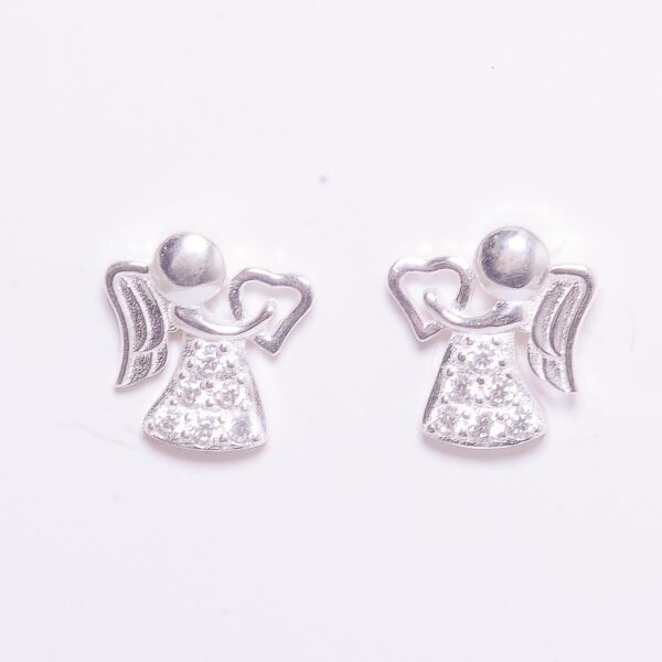 AROS DE PLATA 925 PASANTE ANGEL CON ZIRCONIA Y CORAZON - Image 2