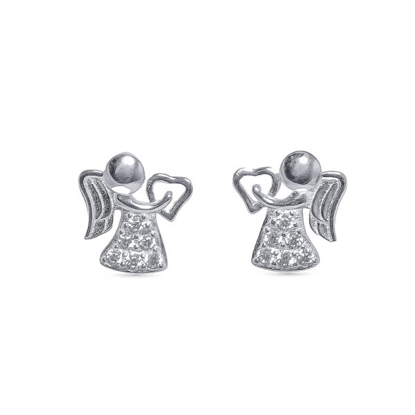 AROS DE PLATA 925 PASANTE ANGEL CON ZIRCONIA Y CORAZON