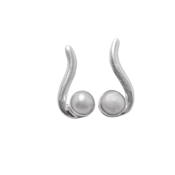 AROS DE PLATA 925 PASANTE CON FORMA CURVADA Y PERLA-A5463