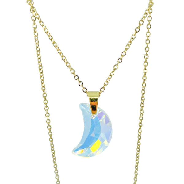 ACE16CC- CONJUNTO DE ACERO DORADO CON DIJE DE LUNA DE CRISTAL