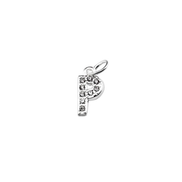 DIJE ACERO BLANCO LETRA "P" CON MINI ZIRCONIAS - ACED66