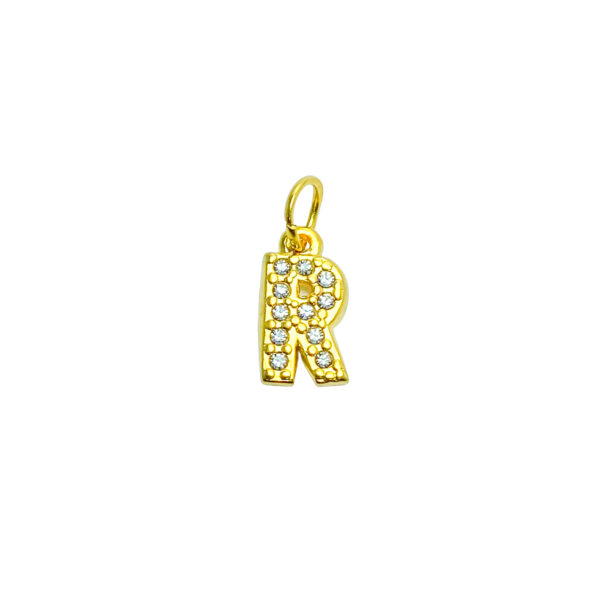 DIJE ACERO DORADO LETRA "R" CON MINI ZIRCONIAS - ACED69