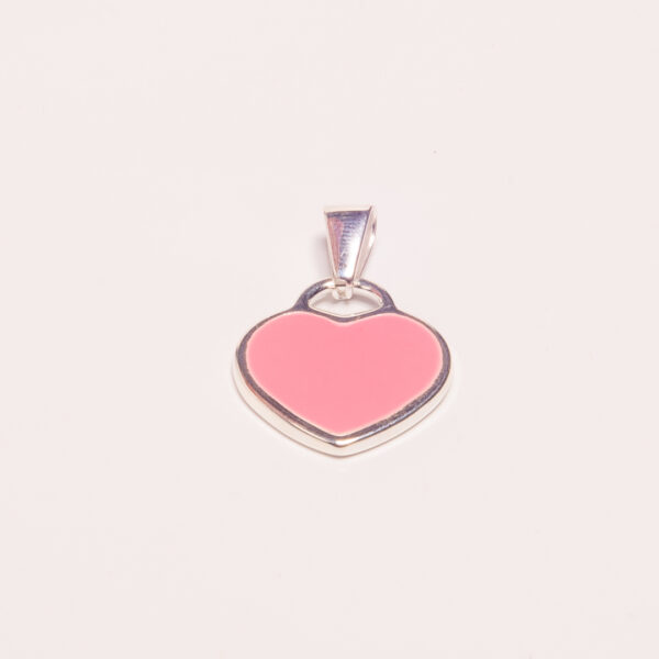 DIJE ACERO BLANCO CORAZON ESMALTADO ROSA - ACED78
