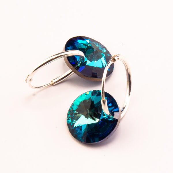 AROS ARGOLLA DE PLATA 925 CON CRISTAL AZUL TORNASOLADO - Image 2