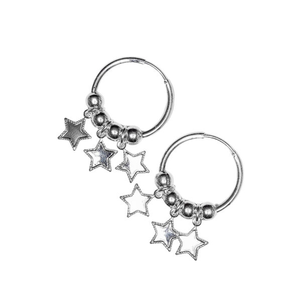 AROS DE PLATA 925 ARGOLLAS CON DIJE COLGANTE TRES ESTRELLAS - Image 2