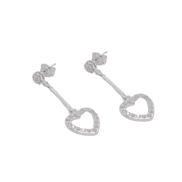 AROS DE PLATA 925 PASANTE CON CORAZON COLGANTE Y ZIRCONIA