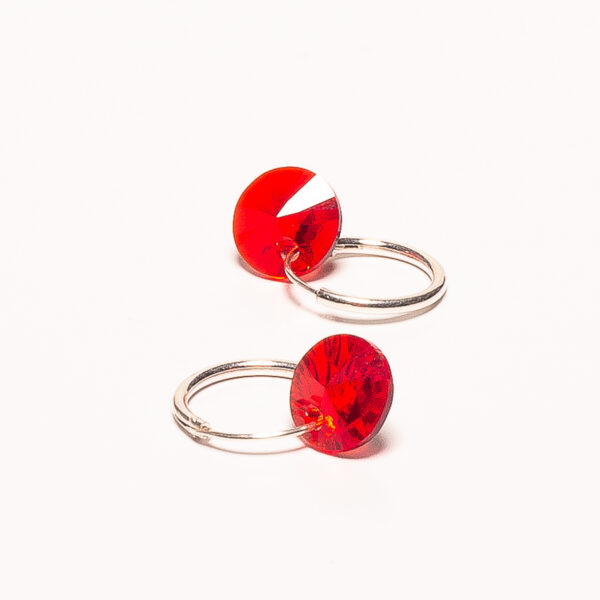 AROS ARGOLLA MEDIANOS DE PLATA 925 CON DIJE CRISTAL ROJO - Image 2