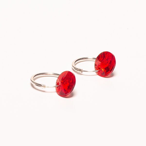 ARGOLLAS DE PLATA 925 MEDIANA Y DIJE CIRCULAR CRISTAL SWAROVSKI ROJO