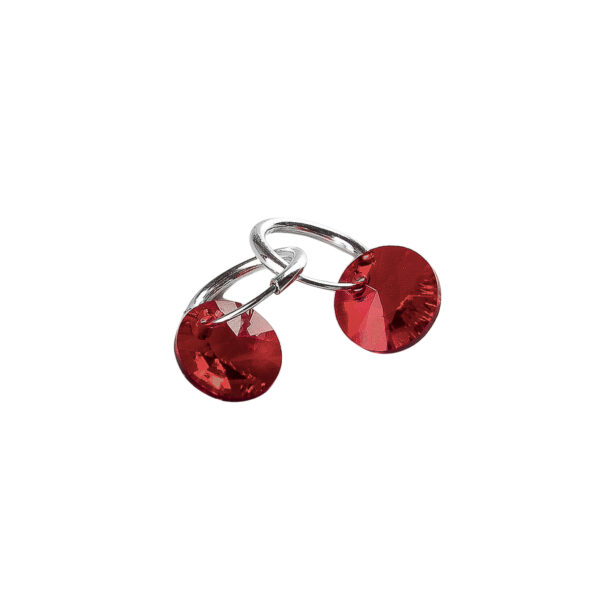 AROS MINI ARGOLLA DE PLATA 925 Y DIJE CRISTAL REDONDO ROJO - Image 2