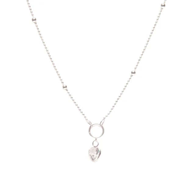 CHOKER DE PLATA 925 CADENA + BOLITAS Y DIJE CORAZON ZIRCONIA