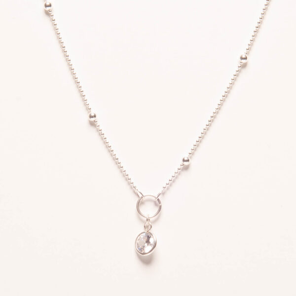 CHOKER DE PLATA 925 CADENA CON BOLITAS Y DIJE ZIRCONIA