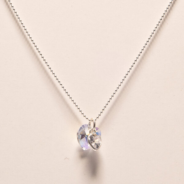 CADENA DE PLATA 925 DE BOLITAS Y DIJE DE CORAZON DE CRISTAL