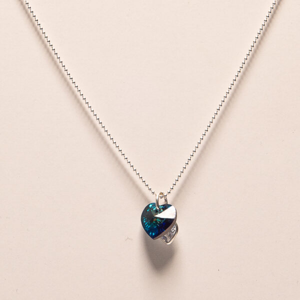 CADENA DE PLATA 925 DE BOLITAS Y DIJE DE CORAZON DE CRISTAL