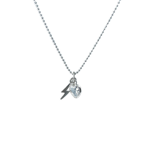 CADENA 45 CM BOLITAS CON DIJE CON CORAZON CUBIC Y RAYO LISO