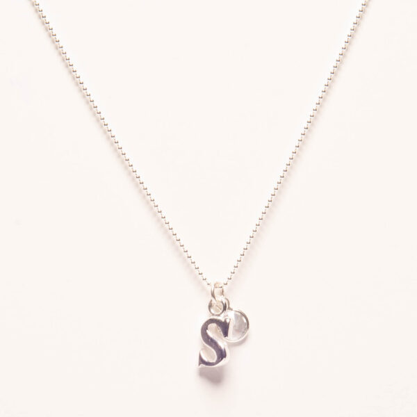 CADENA DE BOLITAS PLATA 925, DIJE LETRA S Y ZIRCONIA