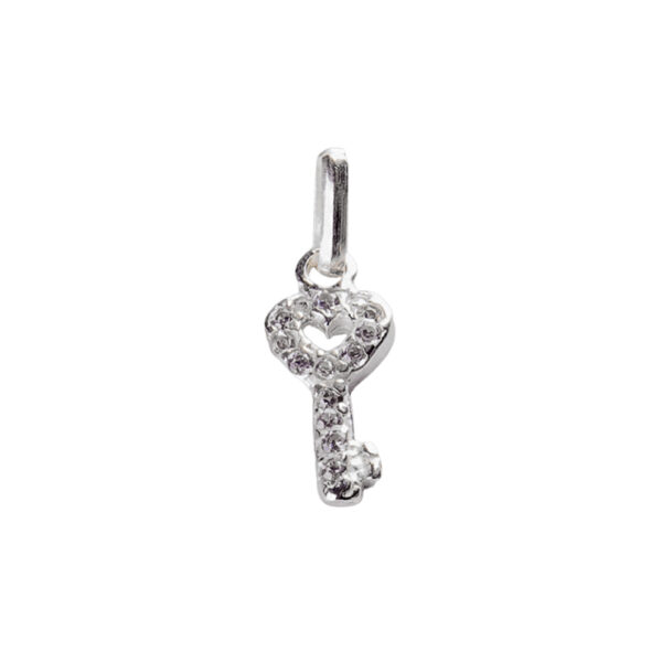 DIJE DE PLATA 925 LLAVE CON CORAZÓN CHICO Y ZIRCONIAS