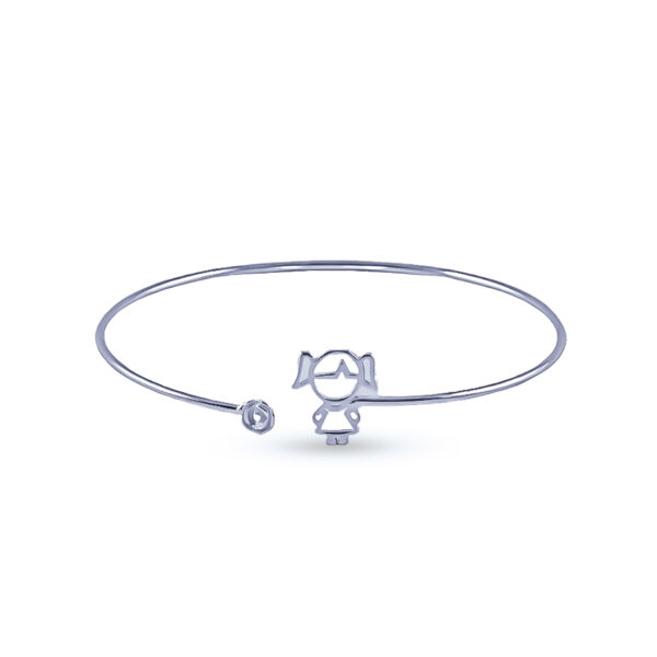 PULSERA PLATA 925 LISA FINITA CON NENA EN UN EXTREMO Y ROSA