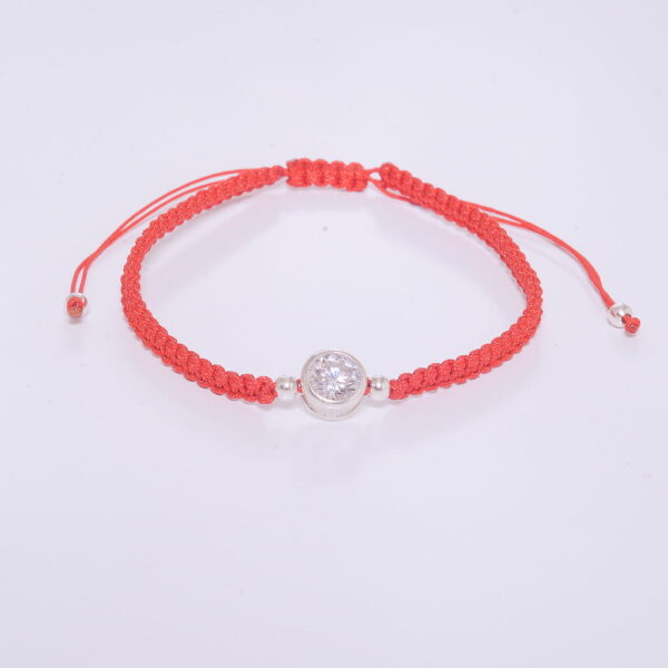 PULSERA DE PLATA 925 MACRAME ROJA CON CIRCONIA EN EL MEDIO