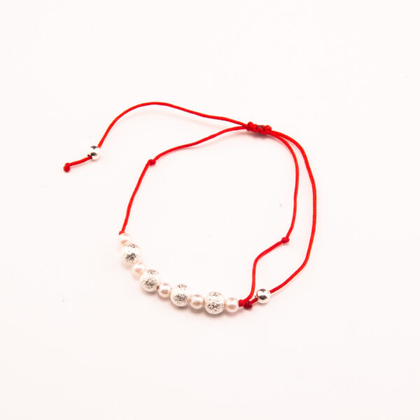 PULSERA MACRAME DE PLATA 925 CON BOLITAS BLANCAS Y DE FUEGO