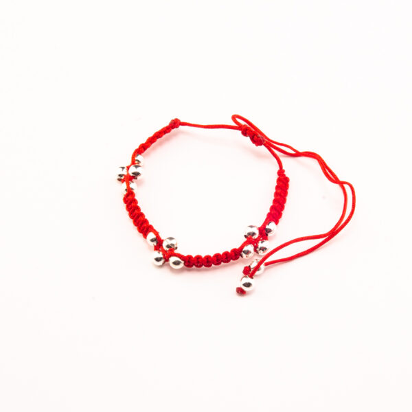 PULSERA MACRAME ROJA CON 3 FLORES DE BOLITAS DE PLATA 925 - Image 2