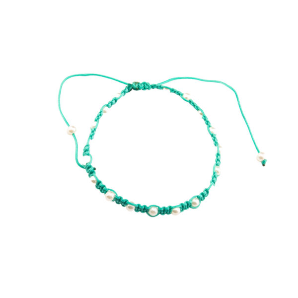 PULSERA MACRAME VERDE CON PERLAS BLANCAS - PM02Q
