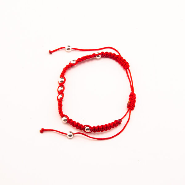 PULSERA MACRAME ROJA CON BOLITAS DE PLATA 925 - Image 2
