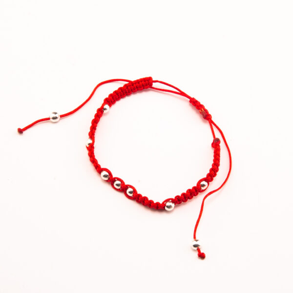 PULSERA MACRAME ROJA CON BOLITAS DE PLATA 925