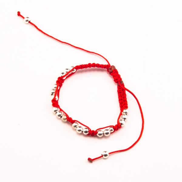PULSERA MACRAME ROJA CON BOLITAS DE PLATA 925 INTERCALADAS