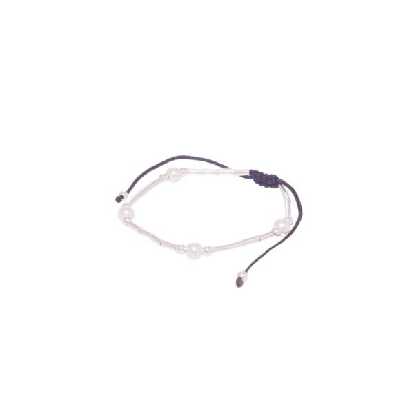 PULSERA CON PERLA Y CILINDRICOS DE PLATA 925 MACRAME
