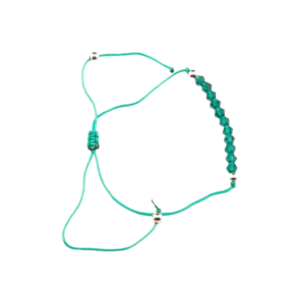 PULSERA MACRAME VERDE CON BOLITAS DE PLATA 925 Y CRISTALES - Image 2