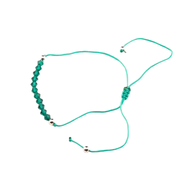 PULSERA MACRAME VERDE CON BOLITAS DE PLATA 925 Y CRISTALES