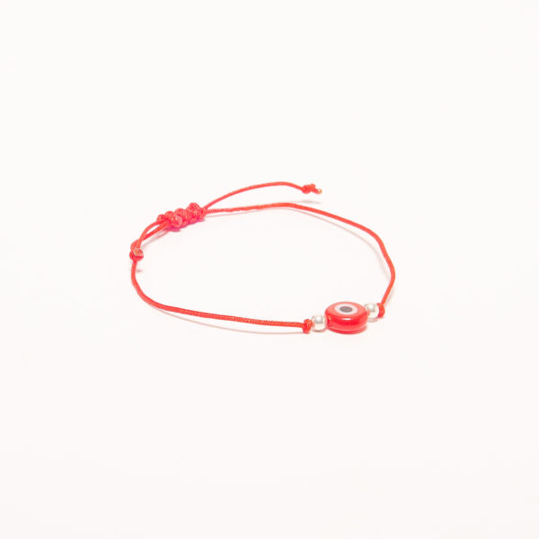 PULSERA MACRAME DE PLATA 925 ROJA + BOLITAS Y OJO TURCO ROJO - Image 2