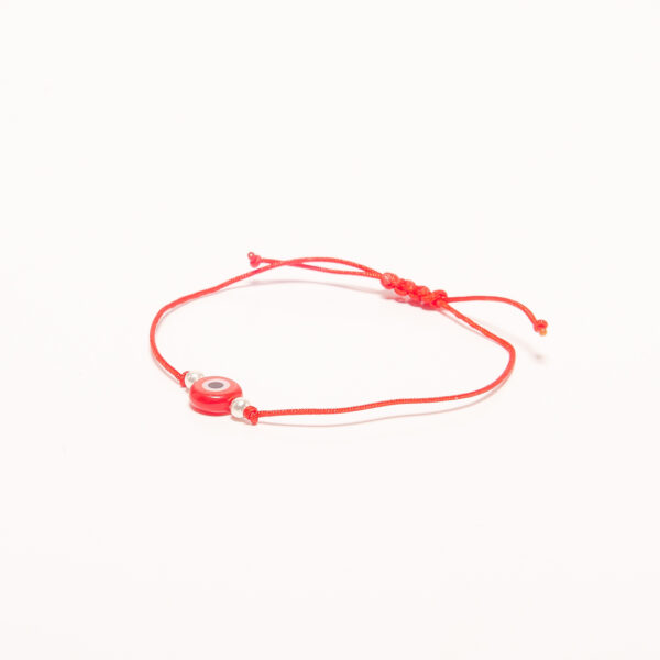 PULSERA MACRAME DE PLATA 925 ROJA + BOLITAS Y OJO TURCO ROJO