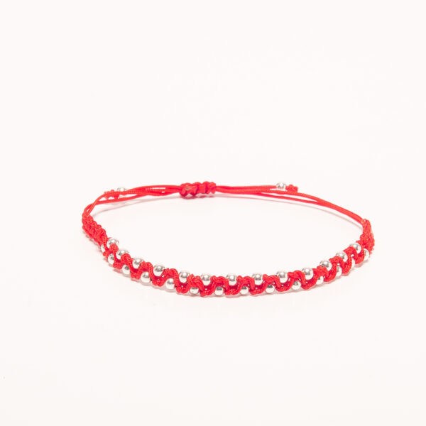PULSERA MACRAME DE PLATA 925 ROJA ENTRELAZADA CON ESFERAS - Image 2