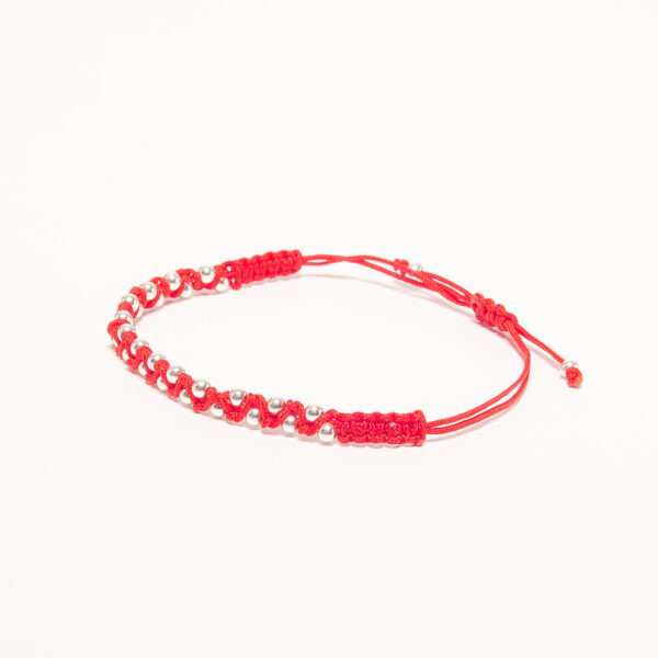 PULSERA MACRAME DE PLATA 925 ROJA ENTRELAZADA CON ESFERAS