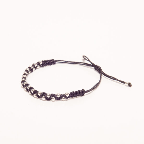 PULSERA MACRAME DE PLATA 925 NEGRA CON ESFERAS INTERCALADAS