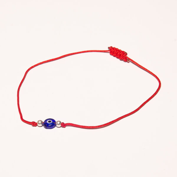 PULSERA DE PLATA 925 MACRAME ROJA + BOLITAS Y OJO TURCO AZUL - Image 2