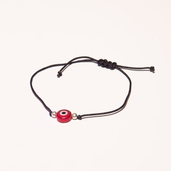 PULSERA DE PLATA 925 MACRAME NEGRA + BOLITAS, OJO TURCO ROJO - Image 2