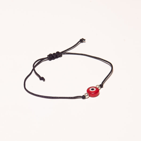 PULSERA DE PLATA 925 MACRAME NEGRA + BOLITAS, OJO TURCO ROJO