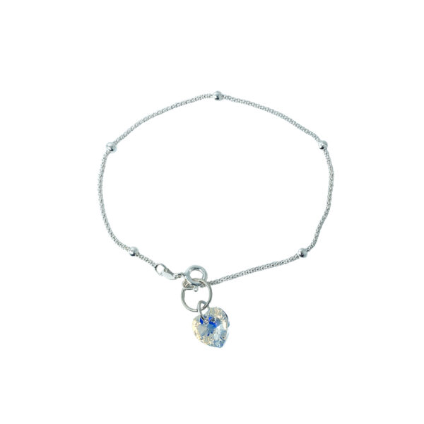 PUL7206 - PULSERA PUNTO COREANA CON BOLITAS Y DIJE CORAZON CRISTAL