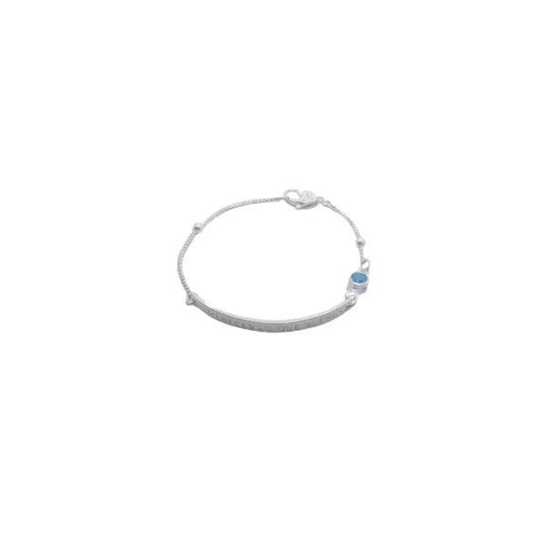PUL979X- PULSERA LISA CON BOLITAS Y CUBIC CON CHAPITA FRASE GRABADA