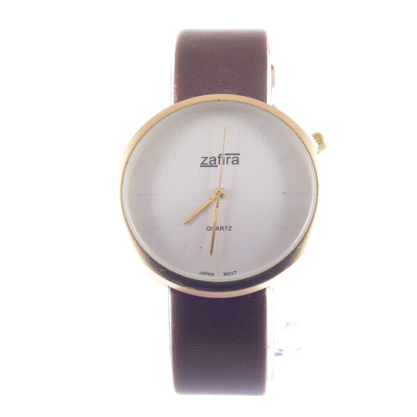 RELOJ ZAFIRA CUADRANTE BLANCO MALLA MARRON EN CUERINA-RE0129 - Image 2