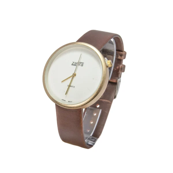 RELOJ ZAFIRA CUADRANTE BLANCO MALLA MARRON EN CUERINA-RE0129