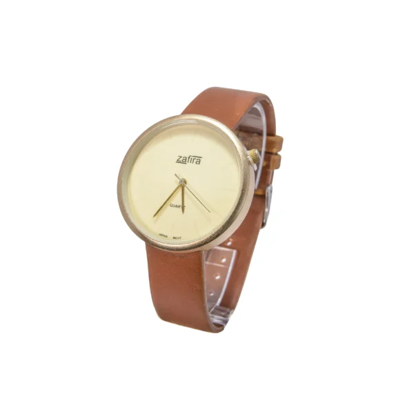 RELOJ ZAFIRA MALLA DE CUERINA MARRON Y CUADRANTE DORADO