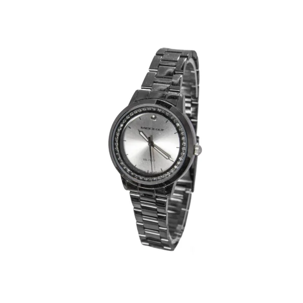 RE018- RELOJ KNOCK OUT FONDO BLANCO MALLA NEGRA