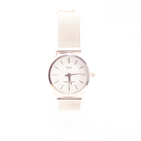 RE038-RELOJ KNOCK OUT DE MALLA FINA GRIS Y CUADRANTE CHICO